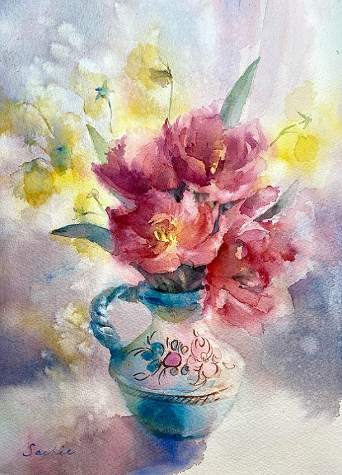 喜びの花をお気に入りのマグカップに 　水彩画原画 花を描く透明水彩画 | セブンカルチャークラブ久喜